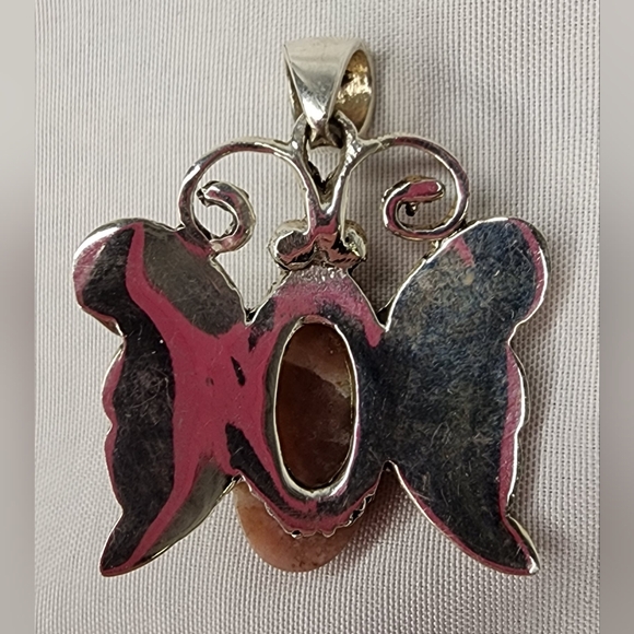 Silver and Pink Gemstone Butterfly Necklace - Picture 4 of 6